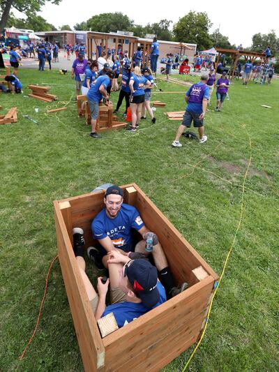 Volunteers from Delta Air Lines, Utah Community Action and the community join KaBOOM! in transforming an empty site into a kid-designed, state-of-the-art playground at James R. Russell Head Start in Salt Lake City on Saturday, July 14, 2018. The new playg