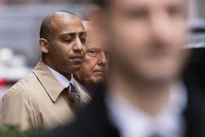 Former President Donald Trump leaves his apartment building on Friday, Jan 26, 2024, in New York. Closing arguments were held Friday in the defamation case against Trump.