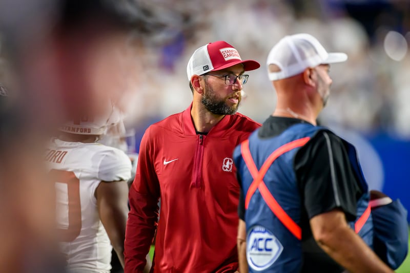 Stanford general manager Andrew Luck on the sidelines during a game against BYU, Saturday, Sept. 6, 2025, in Provo, Utah.