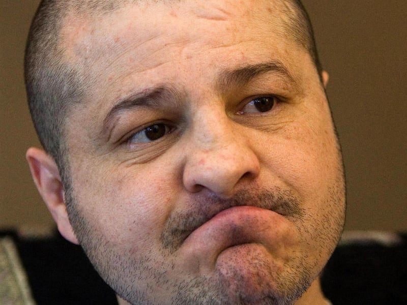 FILE - In this Feb. 21,2007 file photo, boxing champion Johnny Tapia reacts during an interview in Albuquerque, N.M. The wife of the late Tapia is slated to discuss details surrounding the sudden death of the six-time world boxing champion. Teresa Tapia i