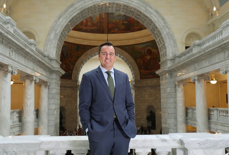 Utah House Speaker Greg Hughes stands in the Capitol rotunda in Salt Lake City on Friday, Dec. 21, 2018.