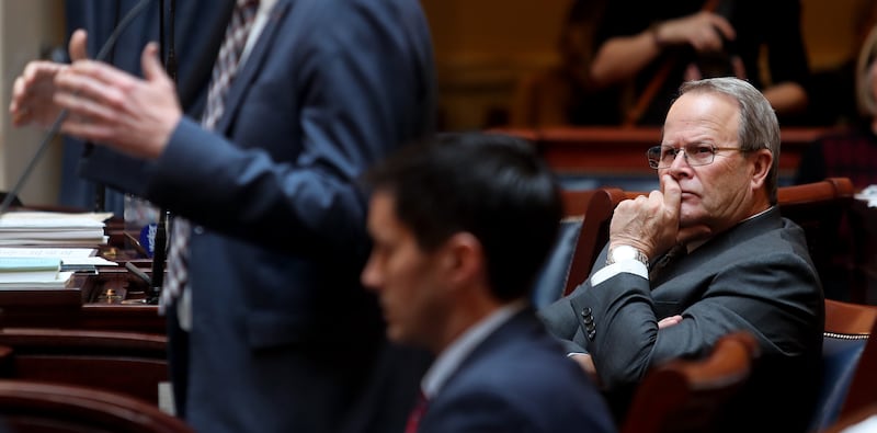 Sen. David G. Buxton, R-Roy, listens as members of the Utah Senate debate a plan to replace the voter-approved full Medicaid expansion at the Capitol in Salt Lake City on Monday, Feb. 4, 2019.