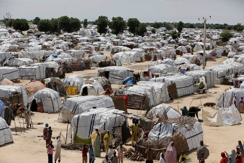 This Aug. 28, 2016, file photo shows one of the biggest camps for people displaced by Islamist extremists in Maiduguri, Nigeria.