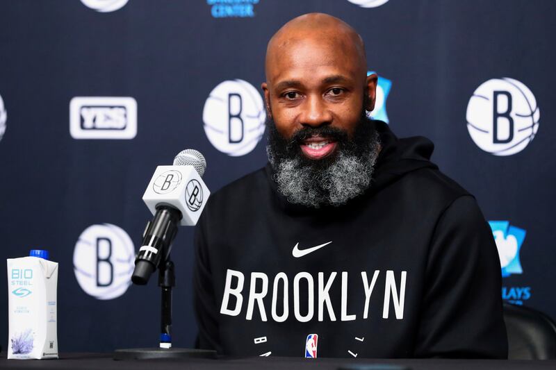 Brooklyn Nets interim coach Jacque Vaughn speaks during a press conference before an NBA game against the Chicago Bulls.
