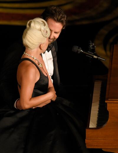 Lady Gaga, left, and Bradley Cooper perform "Shallow" from "A Star is Born" at the Oscars on Sunday, Feb. 24, 2019, at the Dolby Theatre in Los Angeles. (Photo by Chris Pizzello/Invision/AP)