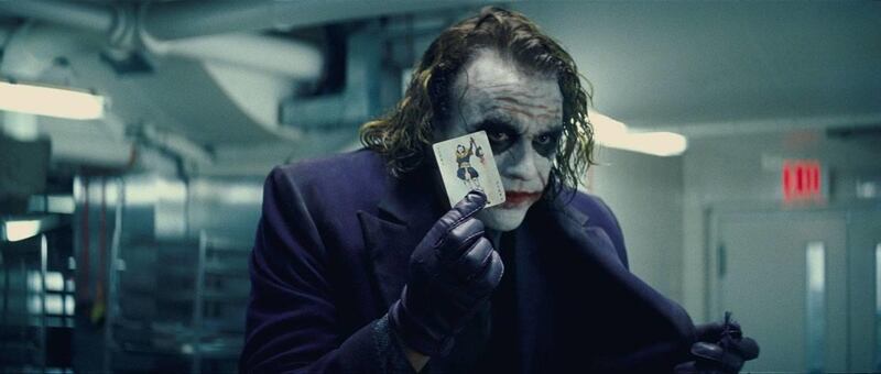 Heath Ledger stars as the Joker in “The Dark Knight.”
