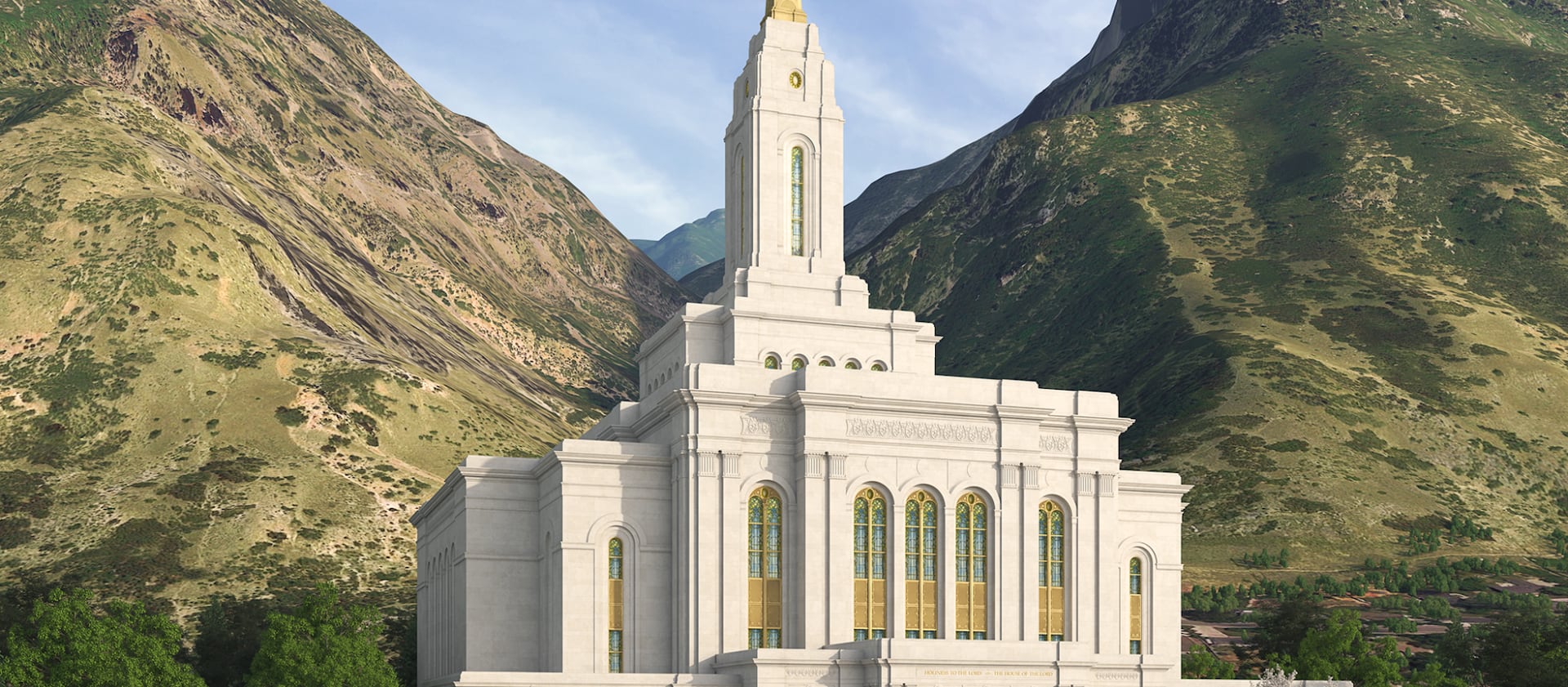 The exterior rendering for the redesigned Provo Utah Temple.