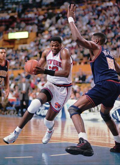 Patrick Ewing drives to the basket.