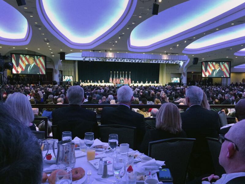 President Donald Trump speaks during the National Prayer Breakfast on Feb. 8, 2018, in Washington.