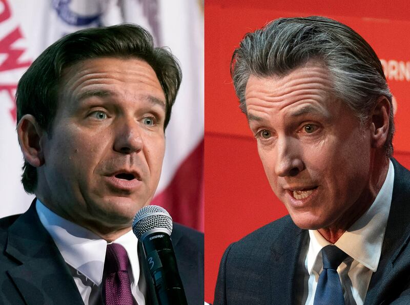 Florida Gov. Ron DeSantis and California Gov. Gavin Newsom are shown in a combination photo.