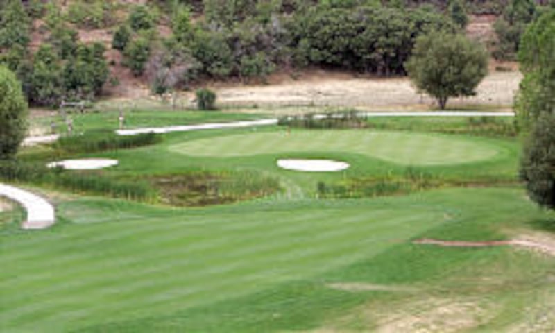 The protected, kidney-shaped green at Gladstan's No. 16 is a finishing touch to well-designed hole.