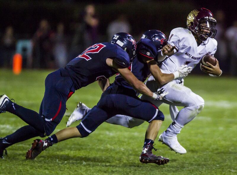 The Springville and Maple Mountain football game at Springville High School in Springville on Friday, Sept. 11, 2015. Springville beat Maple Mountain 14-13.