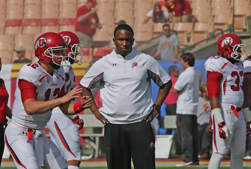 Utah co-offensive coordinator Brian Johnson as the University of Utah prepares to play USC Saturday, Oct. 26, 2013, in Los Angeles, Calif.