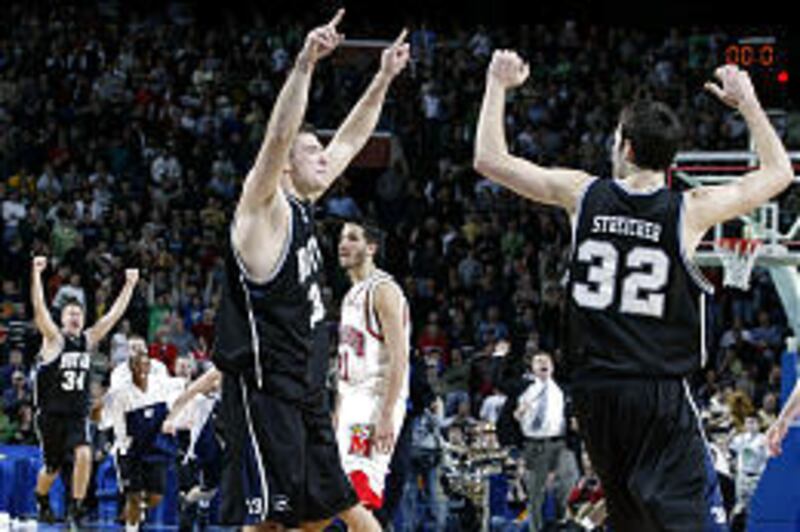 Butler's Drew Streicher and Brandon Crone celebrate after beating Maryland in the second round of the NCAA tournament.