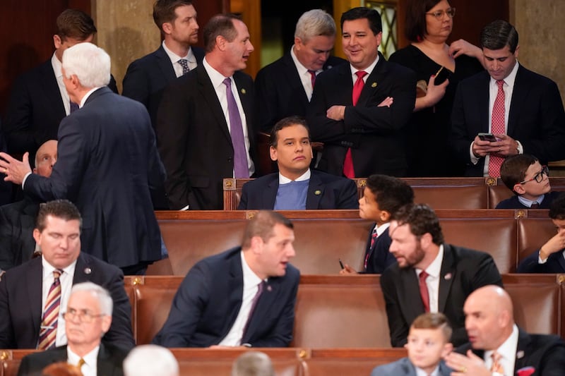 Rep.-elect George Santos, R-N.Y., sits in the House chamber on the opening day of the 118th Congress, Jan. 3, 2023, in Washington,
