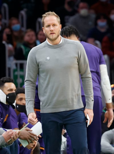 Phoenix Suns associate head coach Kevin Young looks on from the bench during game against the Boston Celtics, Friday, Dec. 31, 2021, in Boston.
