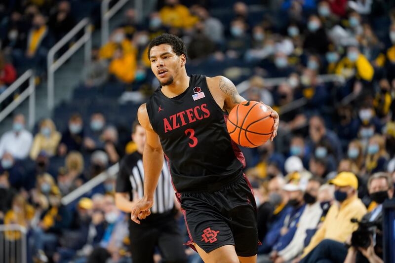 San Diego State guard Matt Bradley brings the ball up court