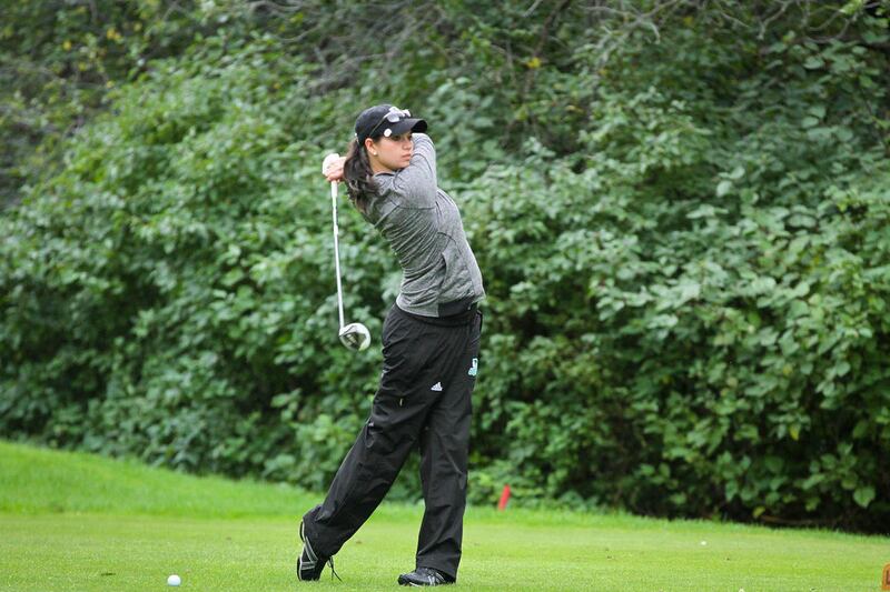 Utah Valley freshman Katie Perkins waits for her ball to land. She tied for 25th at the Cal Poly Lady Mustang Invitational with a 12-over-par 156.
