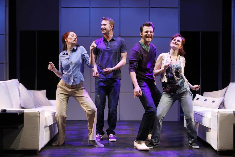 In this undated publicity image released by The O&M Co., from left, Mary Mossberg, D.B. Bonds, Matthew Hydzik and Autumn Hurlbert are shown in a scene from "Tomorrow Morning," performing off-Broadway at The York Theatre at Saint Peter"™s in New York.