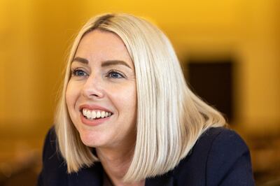 Katherine Warnock, head of original content for “The Chosen,” talks to news media.