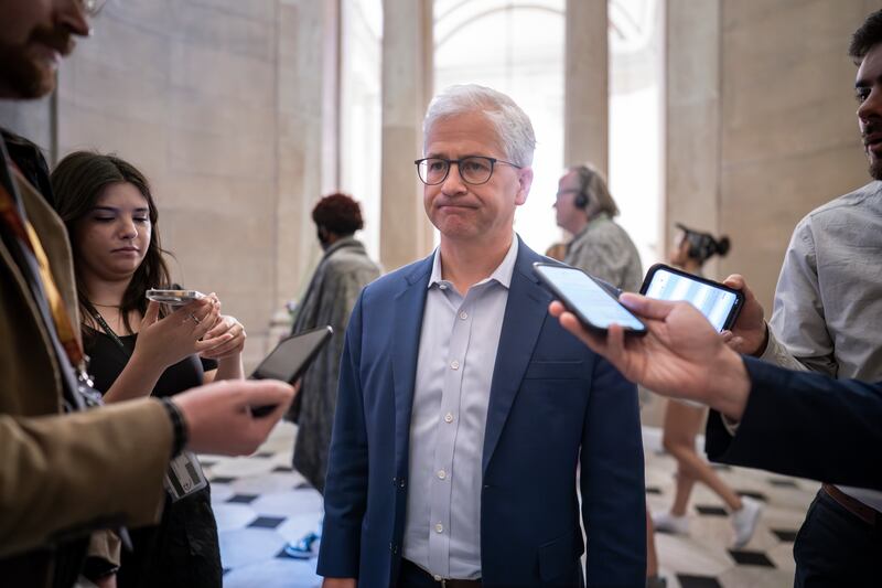 Rep. Patrick McHenry, R-N.C., talks to reporters after debt limit negotiations with President Joe Biden’s mediators came to an abrupt halt on May 19, 2023.