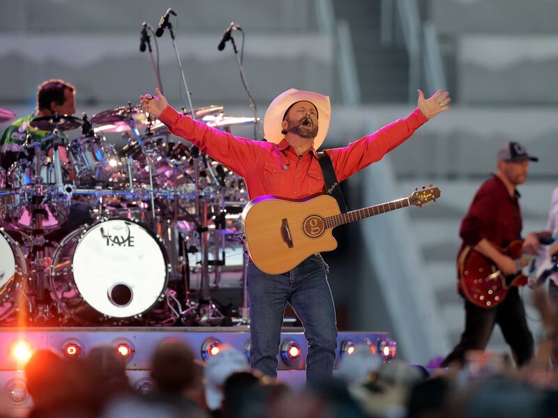 Country music superstar Garth Brooks performs at Rice-Eccles Stadium at the University of Utah in Salt Lake City.