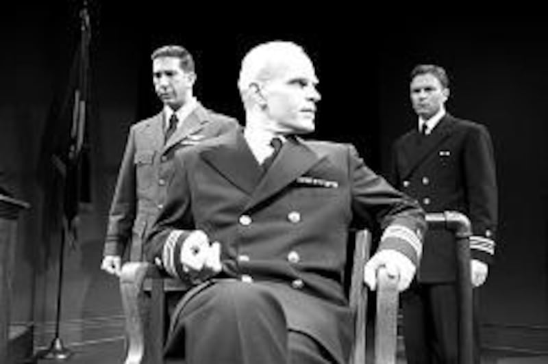 David Schwimmer, left, Zeljko Ivanek and Tim Daly in a scene from "The Caine Mutiny Court-Martial."