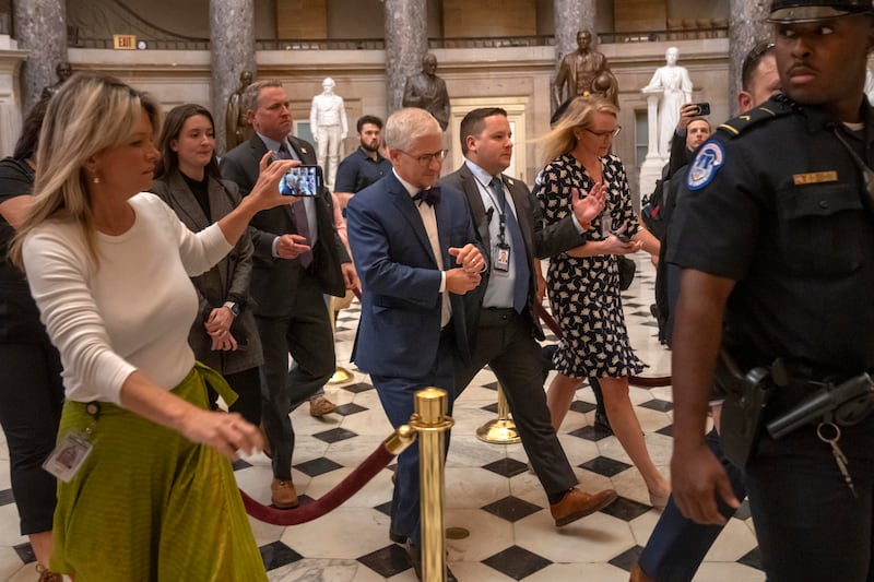 Speaker of the House pro tempore Rep. Patrick McHenry, R-N.C., heads to the floor of the House on Oct. 4, 2023, in Washington.