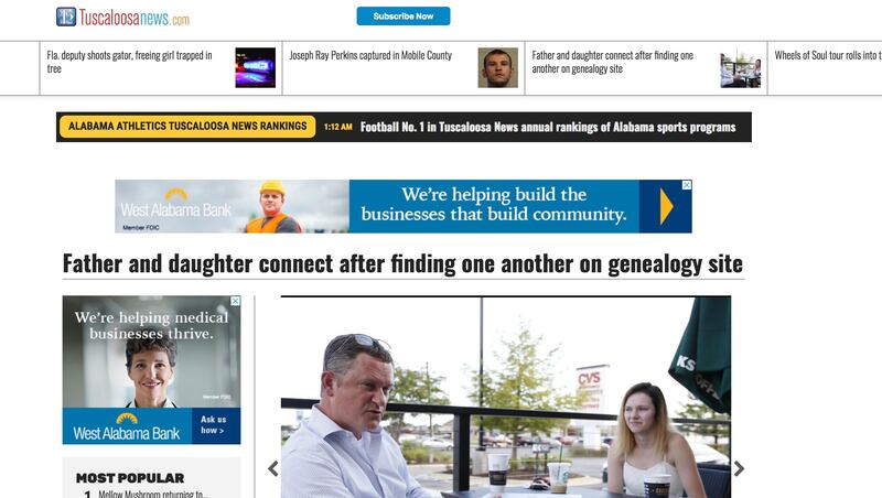 Tuscaloosa News reported on John Bennett and Laura Barnes, a father and daughter who connected thanks to a DNA test from Ancestry.com.