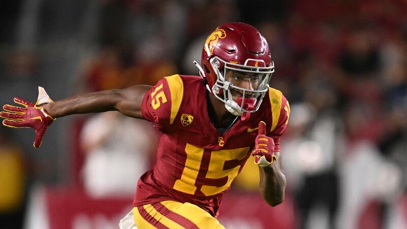 Southern California receiver Dorian Singer runs a route during game against San Jose State, Aug. 26, 2023, in Los Angeles.