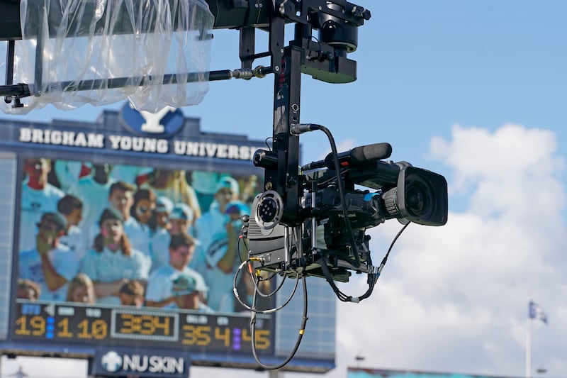 A remote camera is used during a BYU-Washington game Saturday, Sept. 21, 2019, in Provo, Utah.