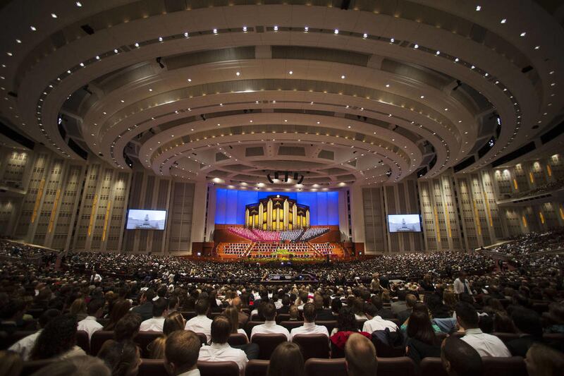 In this file photo, thousands attend the 184th Annual General Conference Saturday, April 5, 2014, in the Conference Center in Salt Lake City.
