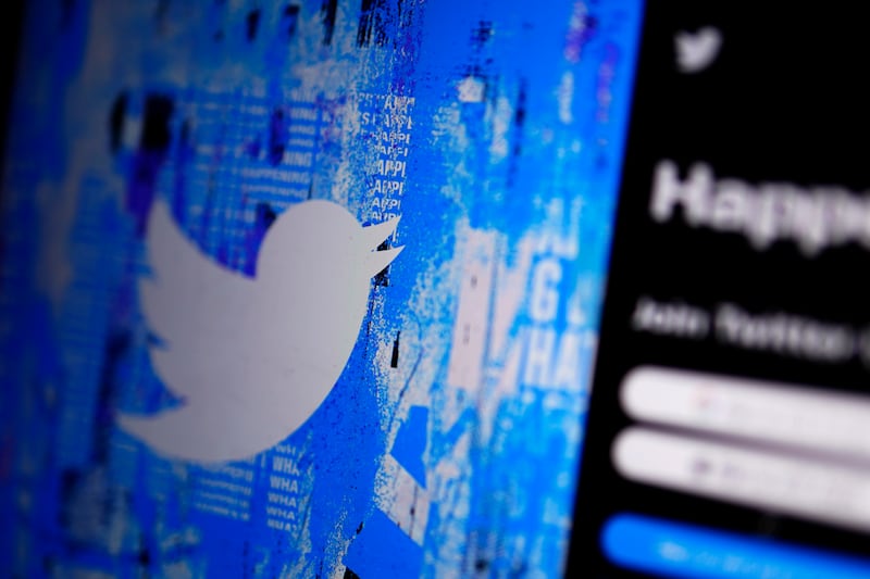 The Twitter splash page is seen on a digital device on Monday, April 25, 2022, in San Diego.