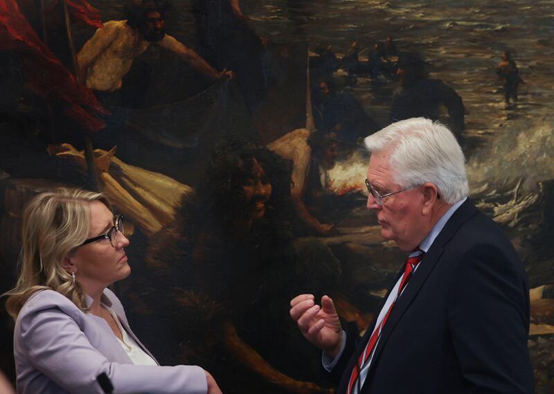 Rep. Melissa Garff Ballard, R-North Salt Lake, left, and Rep. V. Lowry Snow, R-Santa Clara, speak before the Utah Legislature’s Education Interim Committee meeting at the Capitol.