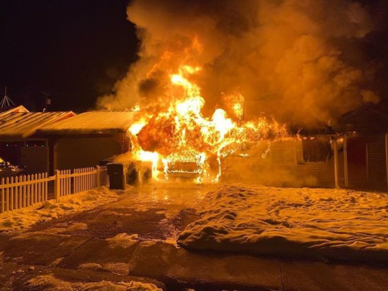 Fire burns a house in Provo, Utah.