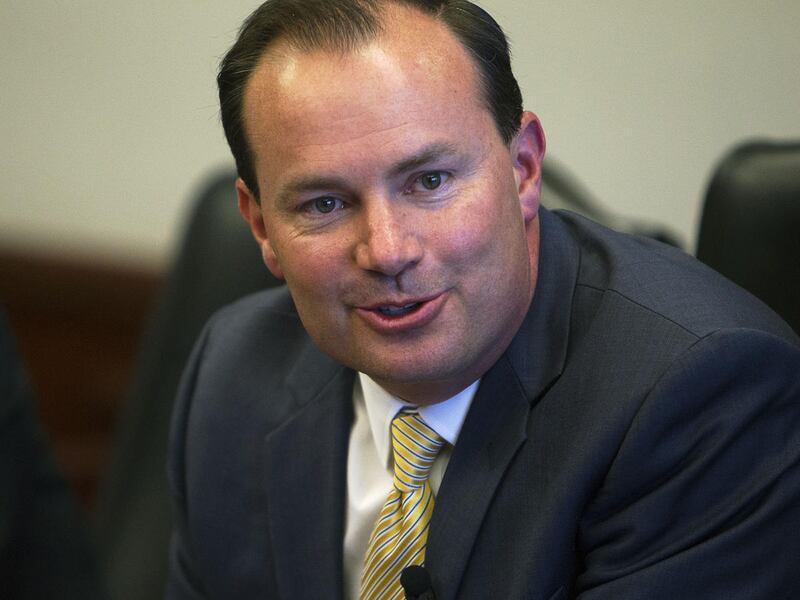 Sen. Mike Lee, R-Utah, meets with reporters and members of the editorial board at the Deseret News and KSL in Salt Lake City, Monday, Aug. 29, 2016.