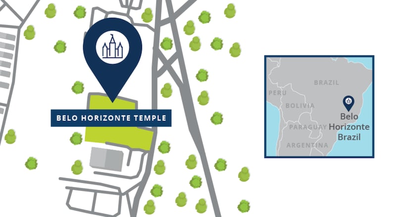 A map shows the locations of the Belo Horizonte Brazil Temple.