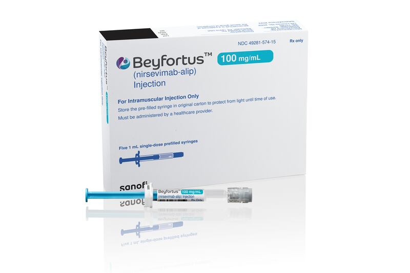 This illustration provided by AstraZeneca depicts packaging for its medication Beyfortus.