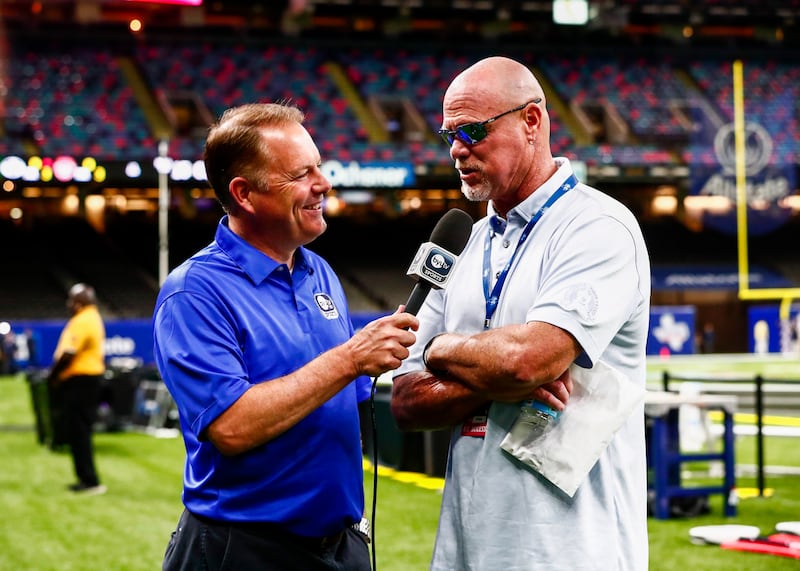 Dave McCann interviews former BYU and NFL great prior to a BYU football game.