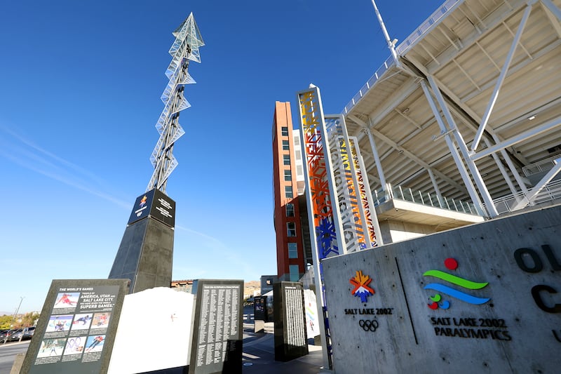 The Olympic cauldron from the 2002 Winter Games is pictured at Rice-Eccles Stadium in Salt Lake City on Oct. 31, 2022.