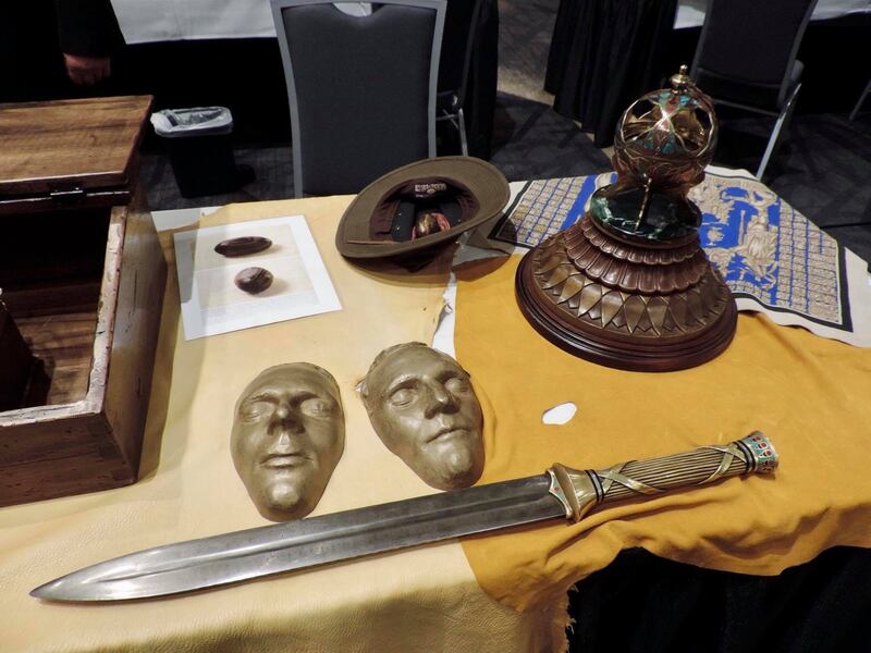 David Baird's re-created Book of Mormon relics, including the Sword of Laban, the Liahona, a seer stone and death masks of Joseph and Hyrum Smith, drew a crowd at the Book of Mormon Central 2018 Conference at the Utah Valley Convention Center Saturday in