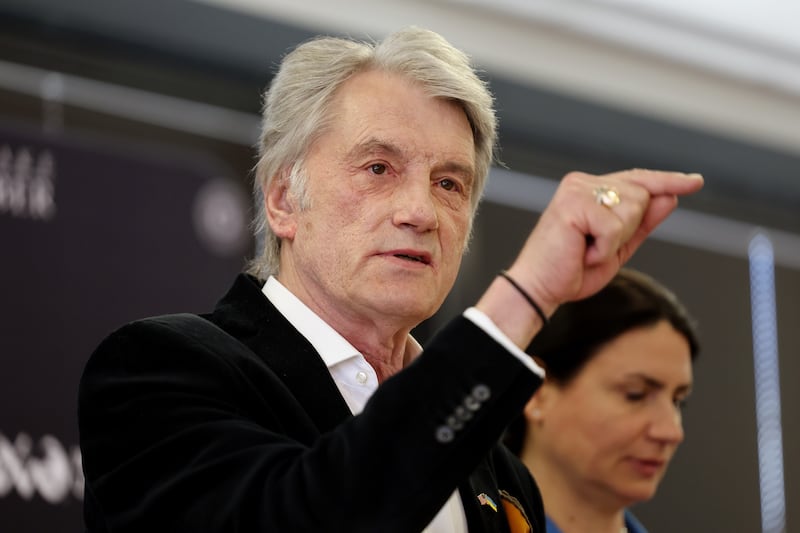 Former Ukrainian President Viktor Yushchenko speaks in Salt Lake City.
