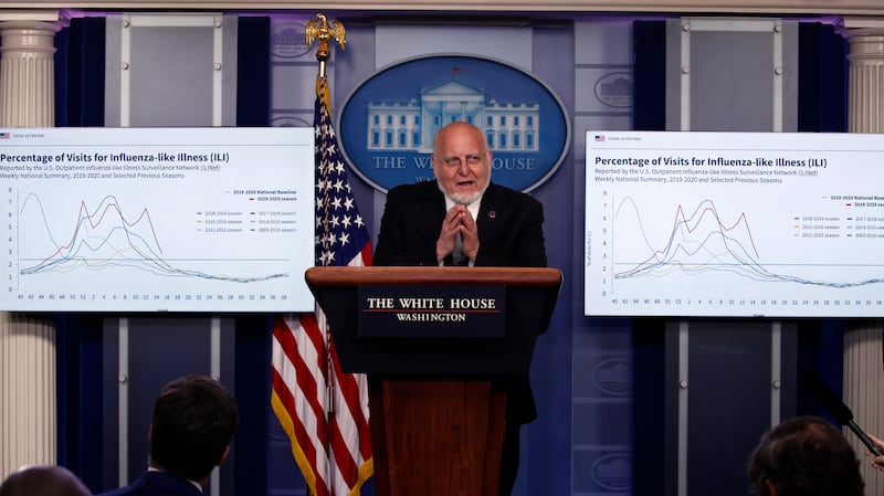 Dr. Robert Redfield, director of the Centers for Disease Control and Prevention, speaks about the coronavirus in the James Brady Press Briefing Room of the White House, Friday, April 17, 2020, in Washington.