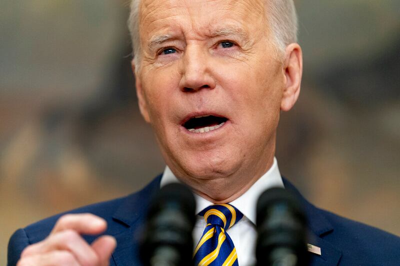 President Joe Biden announces a ban on Russian oil imports.