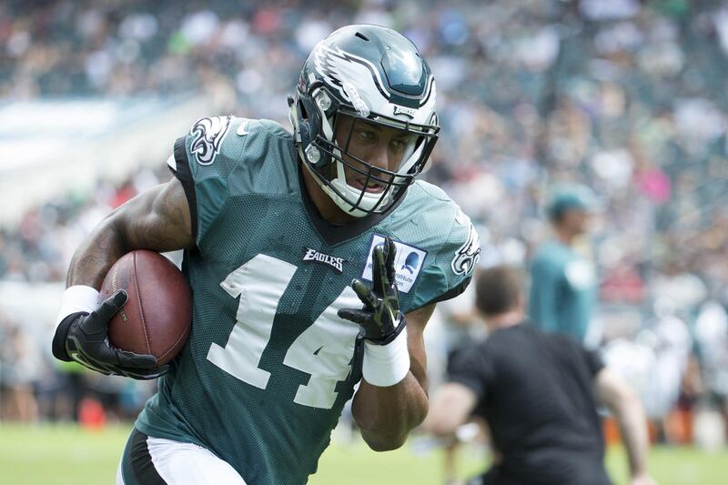 Philadelphia Eagles wide receiver Hunter Sharp in action during practice at NFL football training camp, Sunday, July 31, 2016, in Philadelphia.