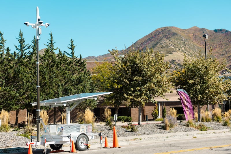 Extra security has been added in front of Congregation Kol Ami in Salt Lake City on Monday, Oct. 9, 2023.