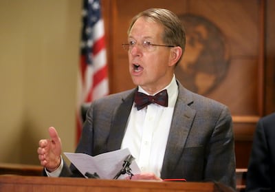 Attorney Jim McConkie speaks during a press conference at the offices of Siegfried and Jensen in Murray on Thursday, June 27, 2019, about a $56 million lawsuit Matt and Jill McCluskey, are filing against the University of Utah. The McCluskeys allege the s