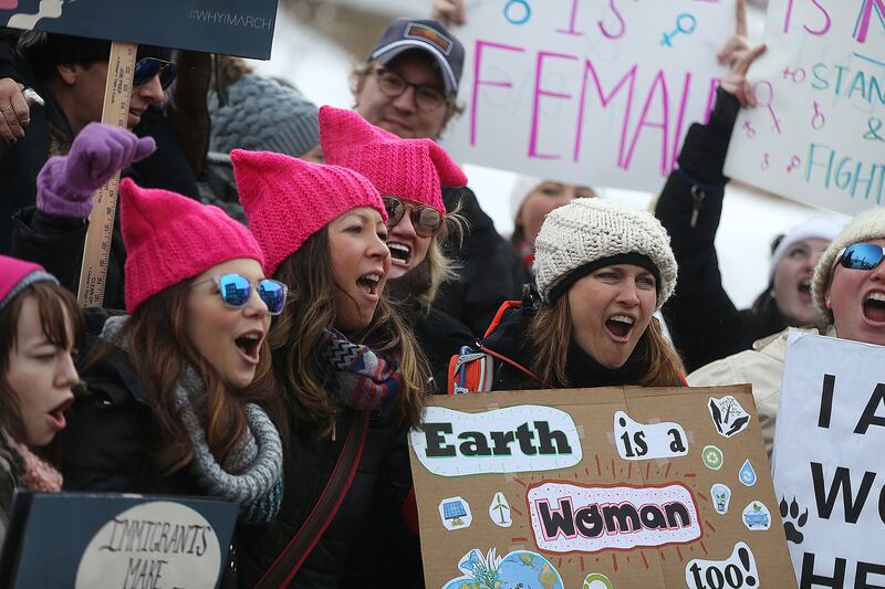 People participate in the Women’s March on Main in Park City on Saturday, Jan. 21, 2017.