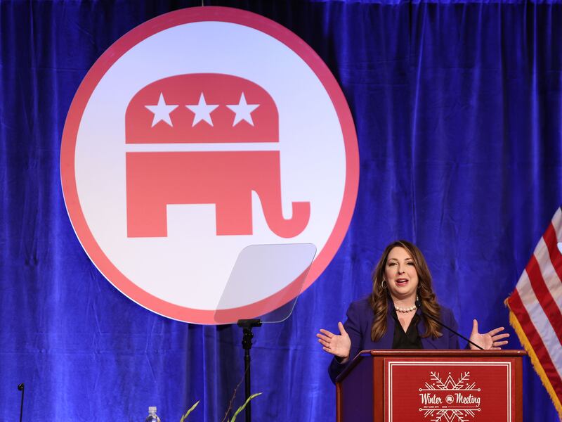 Ronna McDaniel, chairwoman of the Republican National Committee, speaks during the group’s general session.