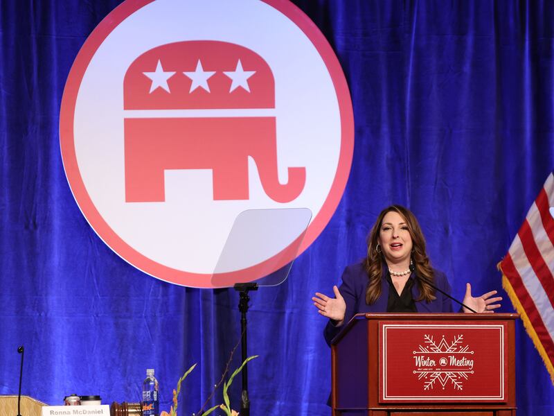 Ronna McDaniel, chairwoman of the Republican National Committee, speaks during the group’s general session.